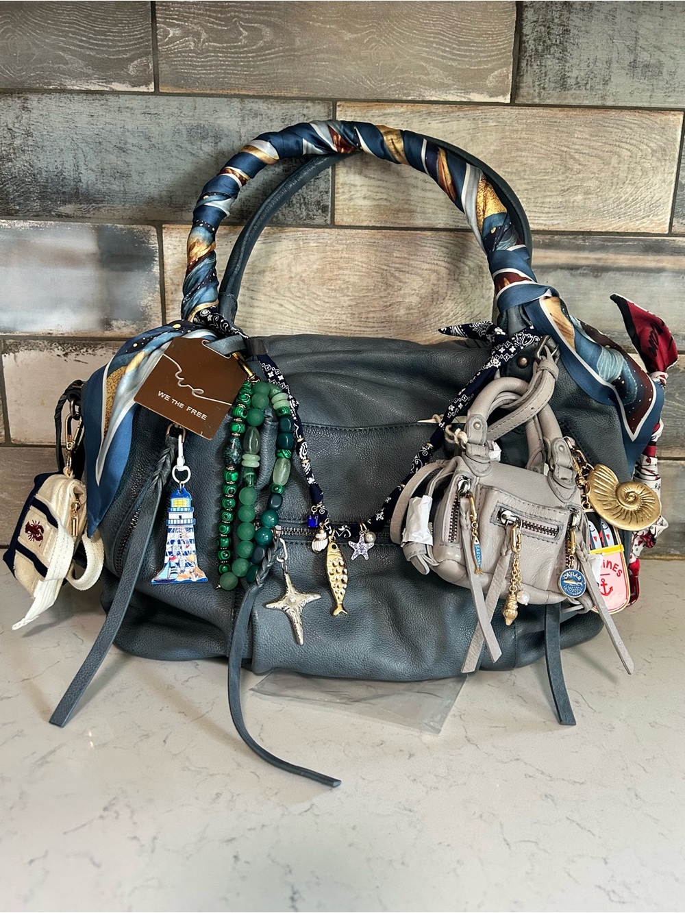 Stormy Seas We The Free Emerson Tote W/ Micro Emerson, Charms, & Scarves